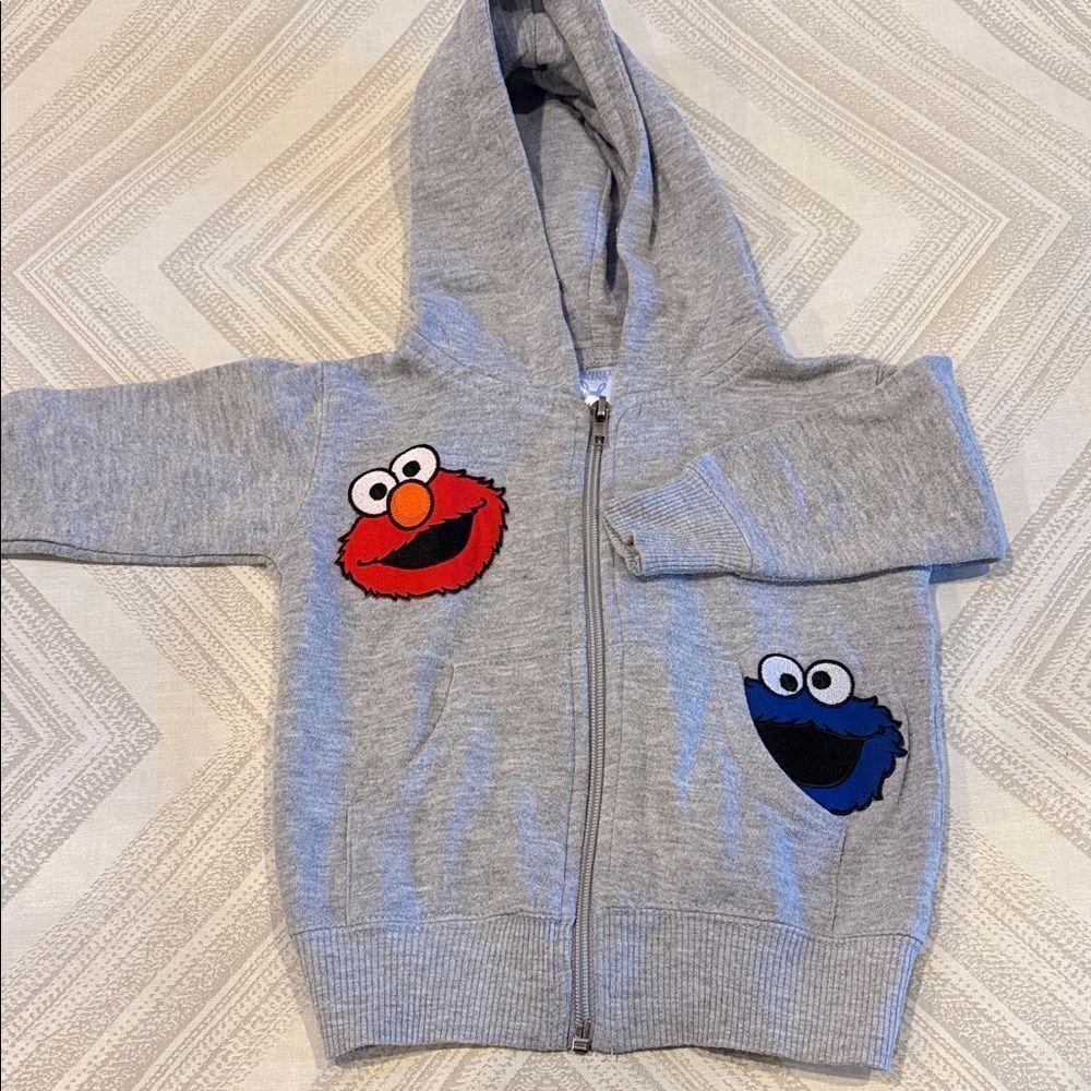 Handmade Baby Gray Elmo & Cookie Monster Zip-Up Hoodie Size 6M